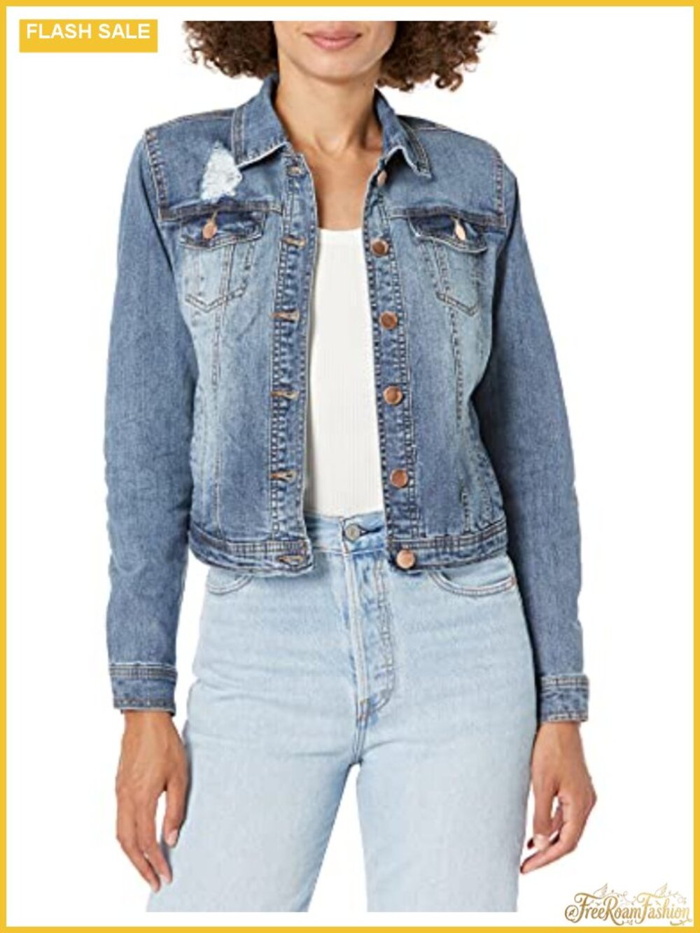 Women's Aviator Denim Jacket Relaxed Fit Button Front Long Sleeve